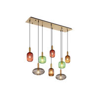 LED-PENDELLEUCHTE Breite 125cm, Lampenschirme Glas Bunt - Hellbraun/Messingfarben, Glas/Metall (48/125/125cm) - meineWunschleuchte