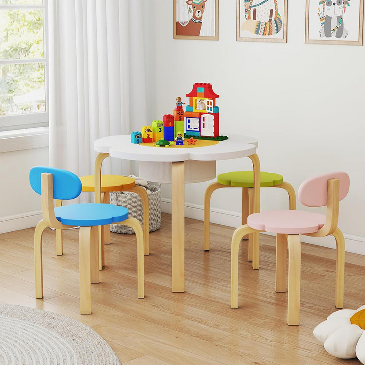 KINDERSITZGRUPPE Blumenförmig mehrfarbig(5-tlg) - Multicolor, Holzwerkstoff (60/45/60cm) - COSTWAY