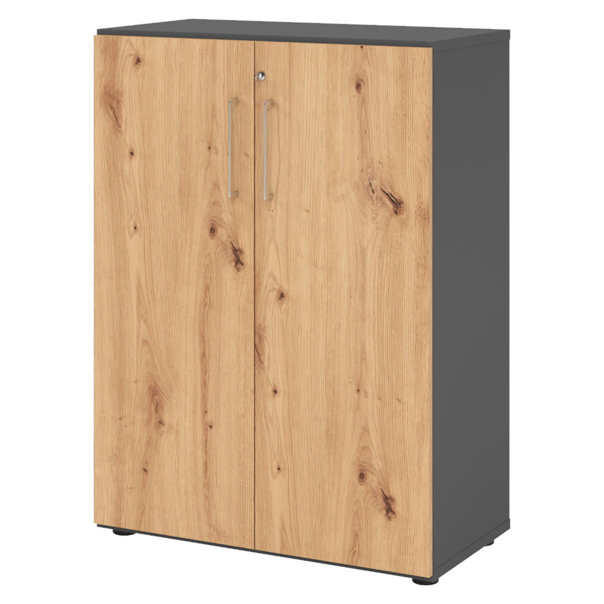 AKTENSCHRANK - 3 Ordnerhöhen 42/80/110 cm in Graphitfarben/Wildeiche - Wildeiche/Graphitfarben, Holzwerkstoff (80/110/42cm) - bümö