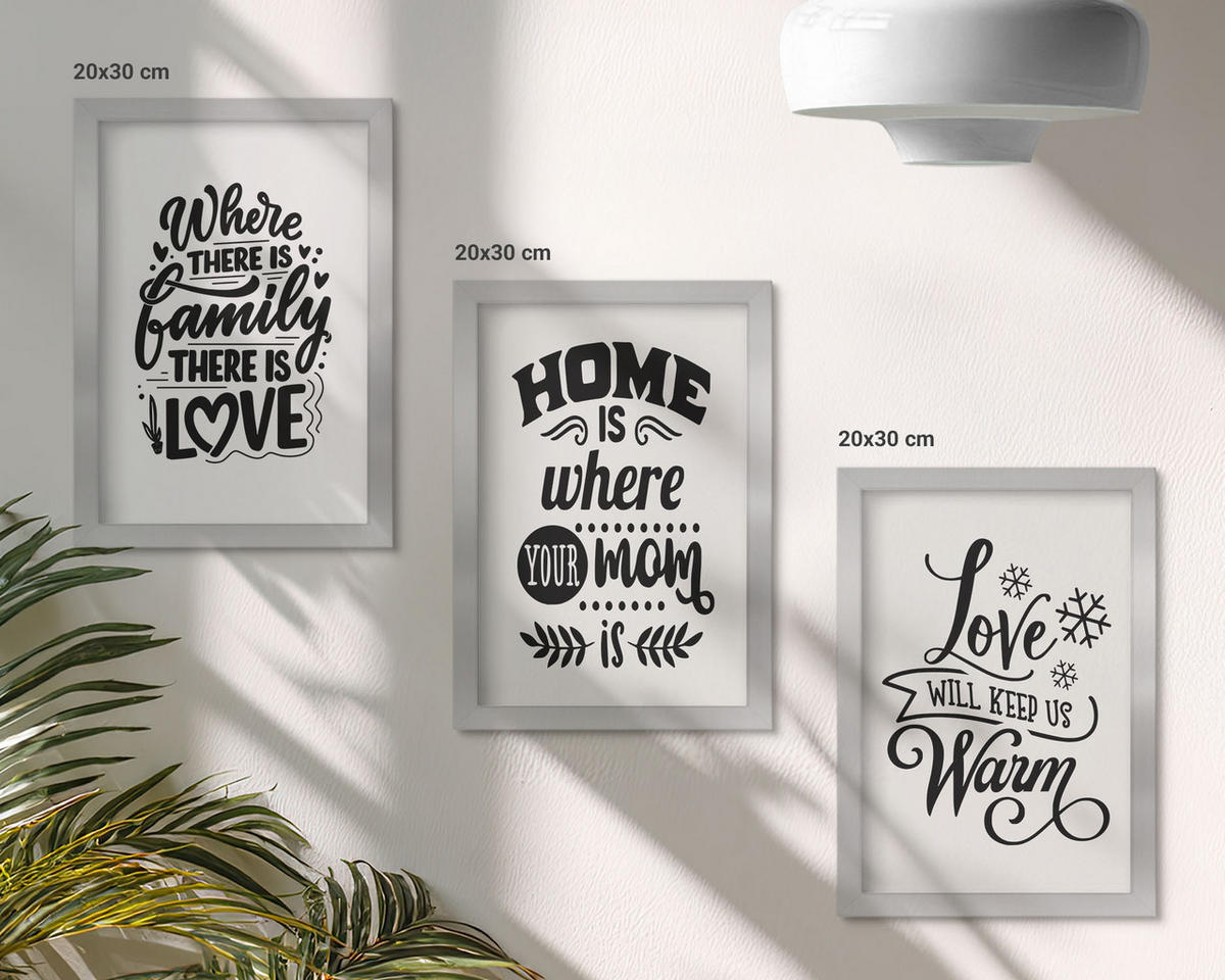 BILDER SET 3er Set - 20x30 cm Silberner Rahmen - Familie, Liebe, Zuhause, Wärme - Silberfarben, Kunststoff (20/30cm) - TULUP
