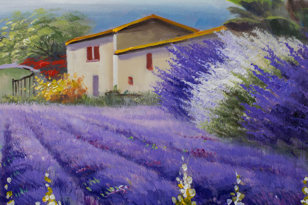 ACRYLBILD HANDGEMALT 90/60 cm - Lila/Grün, Holz/Textil (90/60cm) - KUNSTLOFT