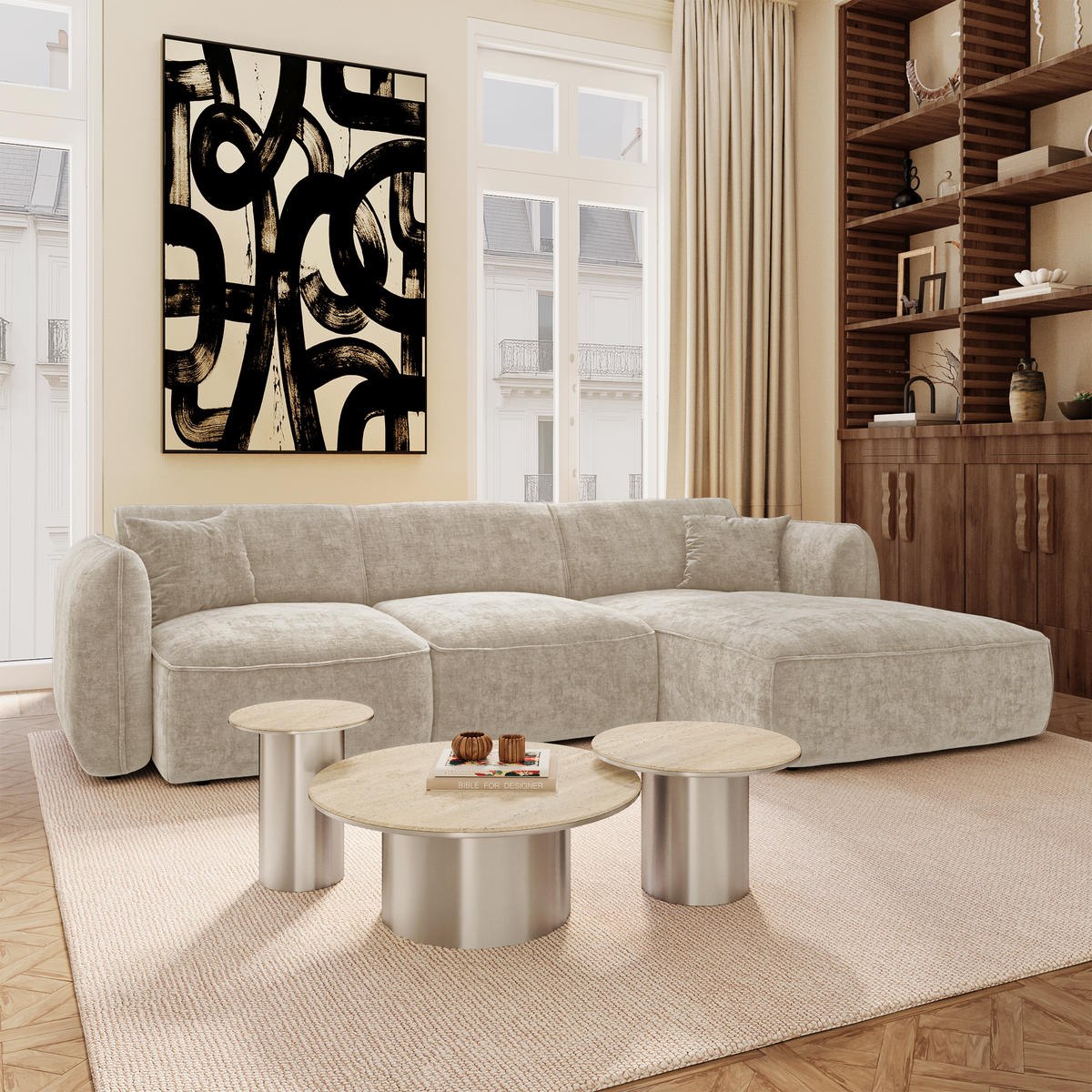 ECKSOFA rechtwinklig LOMI Geprägter Samt Taupe 272cm - Taupe, Textil (272/90cm) - Premium Interiors