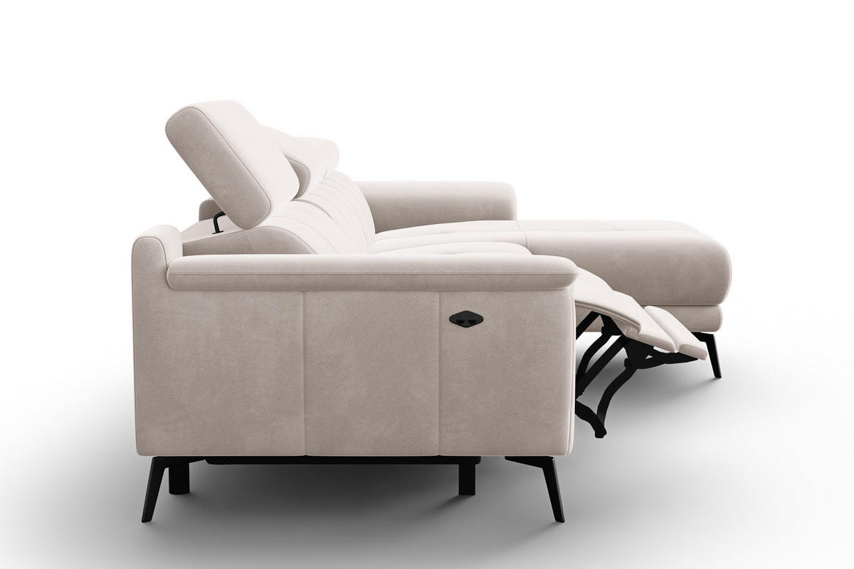 ECKSOFA FIERO 4-Sitzer RECHTS, Beiger Veloursstoff - Beige/Schwarz, Holz/Textil (288/170cm) - Courtois Laville
