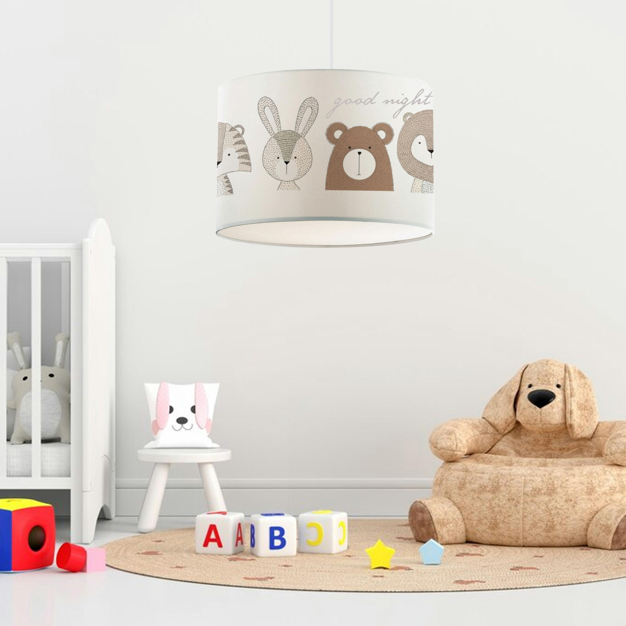 Thumbnail - lux.pro Kinderhängeleuchte, Creme, Braun, Textil, Tiere, Rund, 28x70x28 cm, Lampen & Leuchten, Innenbeleuchtung, Kinderz...