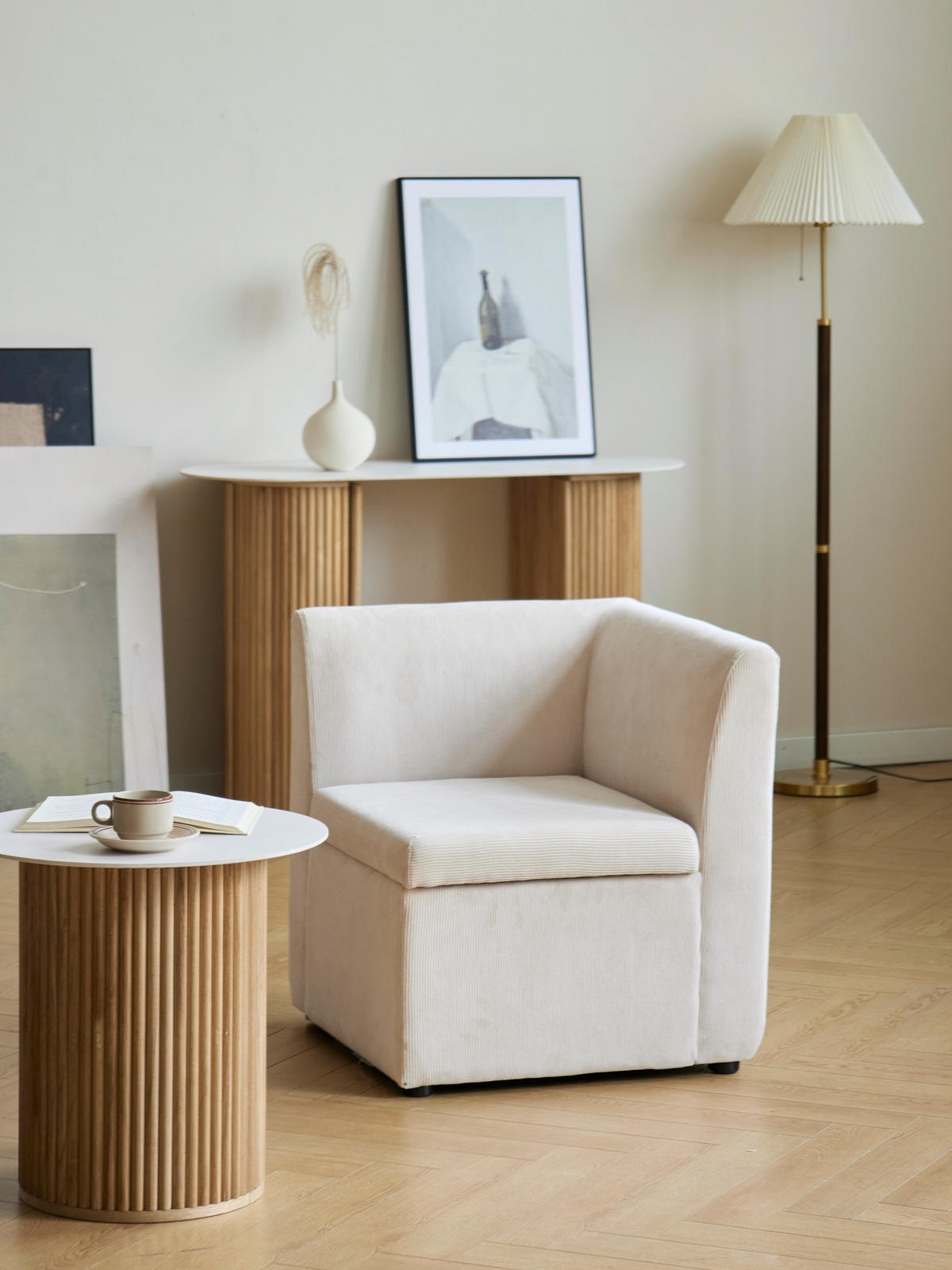 SOFA Samt Beige - Beige, Textil (120/68/60cm) - Nordlys