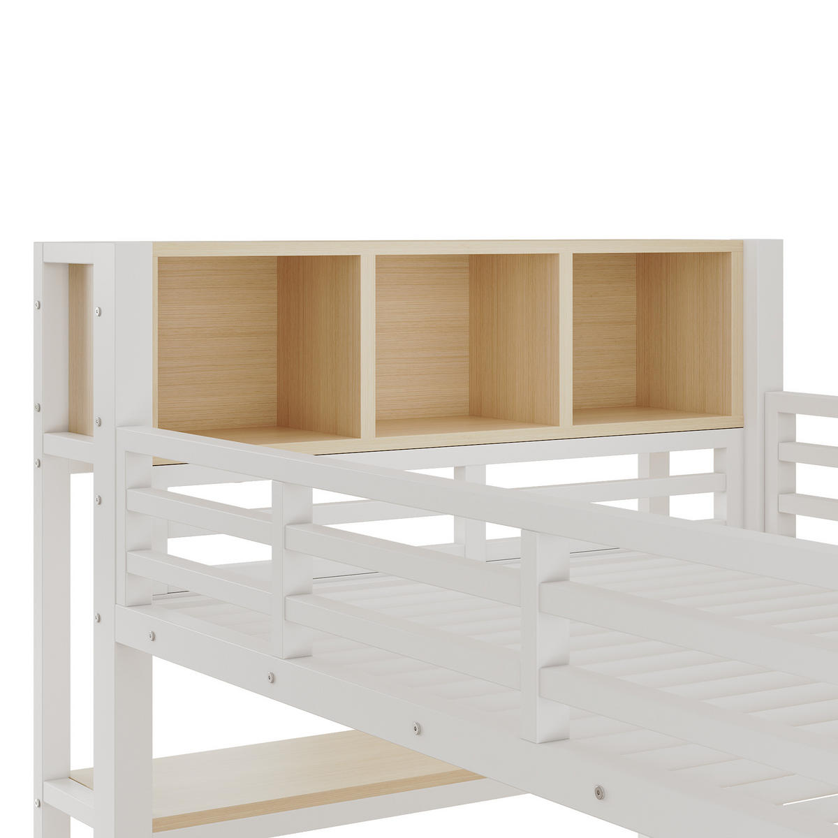 HOCHBETT 90/200 cm Weiß, mit Tisch, Kleiderständer, Regalen und Staufächern - Weiß, Metall