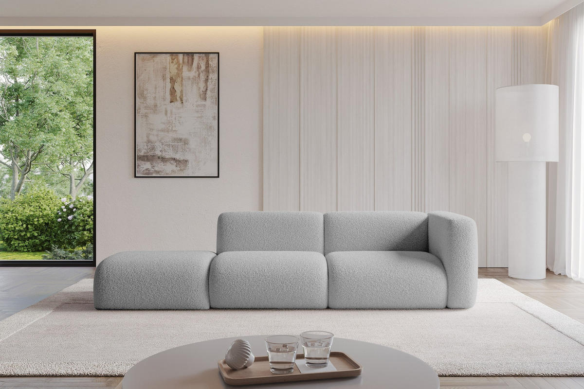 SOFA Ottomane Rechts MIRA-S3 296x89x70 Hellgrau Bouclé - Silberfarben/Hellgrau, Holzwerkstoff/Kunststoff (296/70/89cm) - ALTDECOR