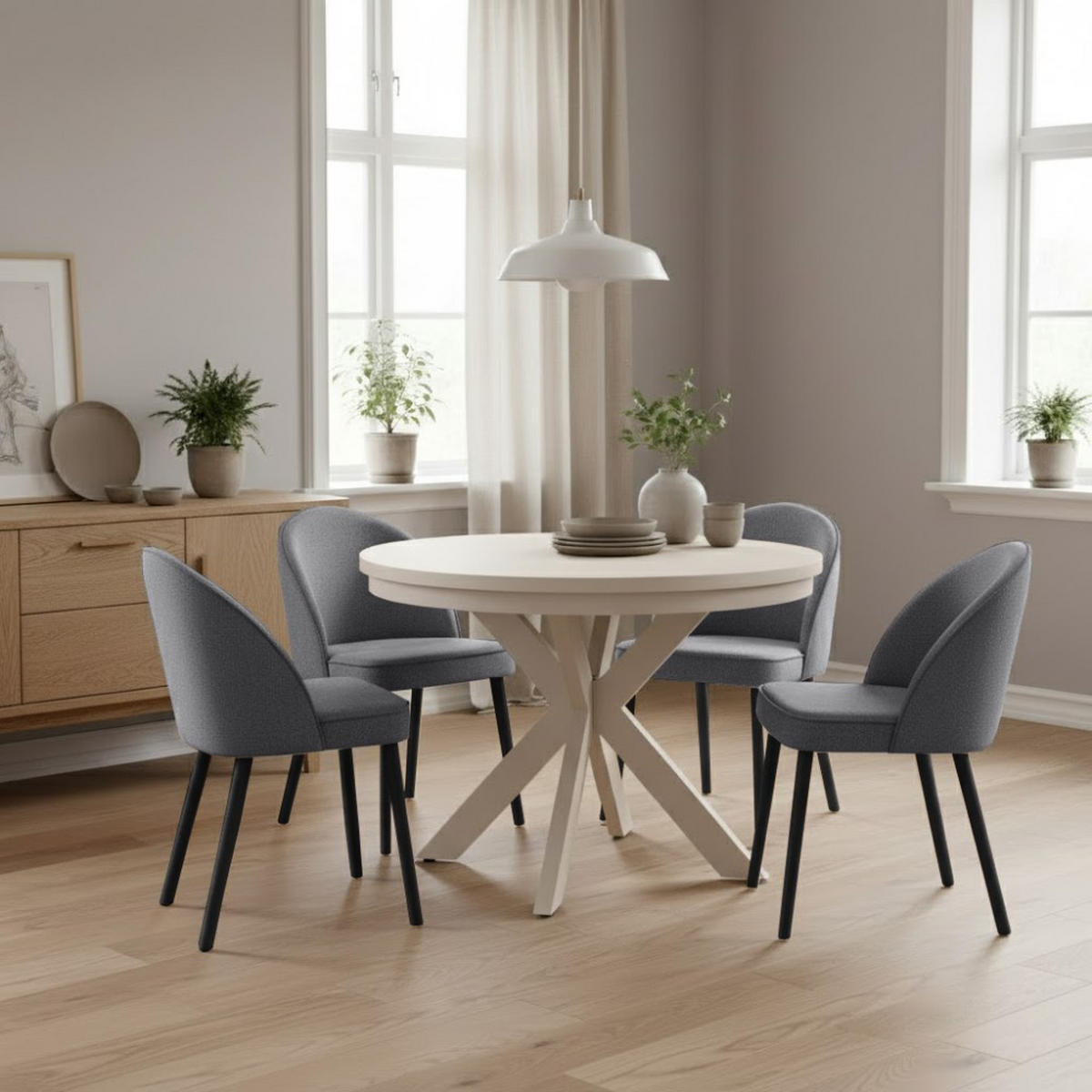 STUHL Luna, Polsterstuhl für das Esszimmer mit schwarzen Holzbeinen, Grau - Schwarz/Grau, Holz (51/87/46cm) - Beautysofa