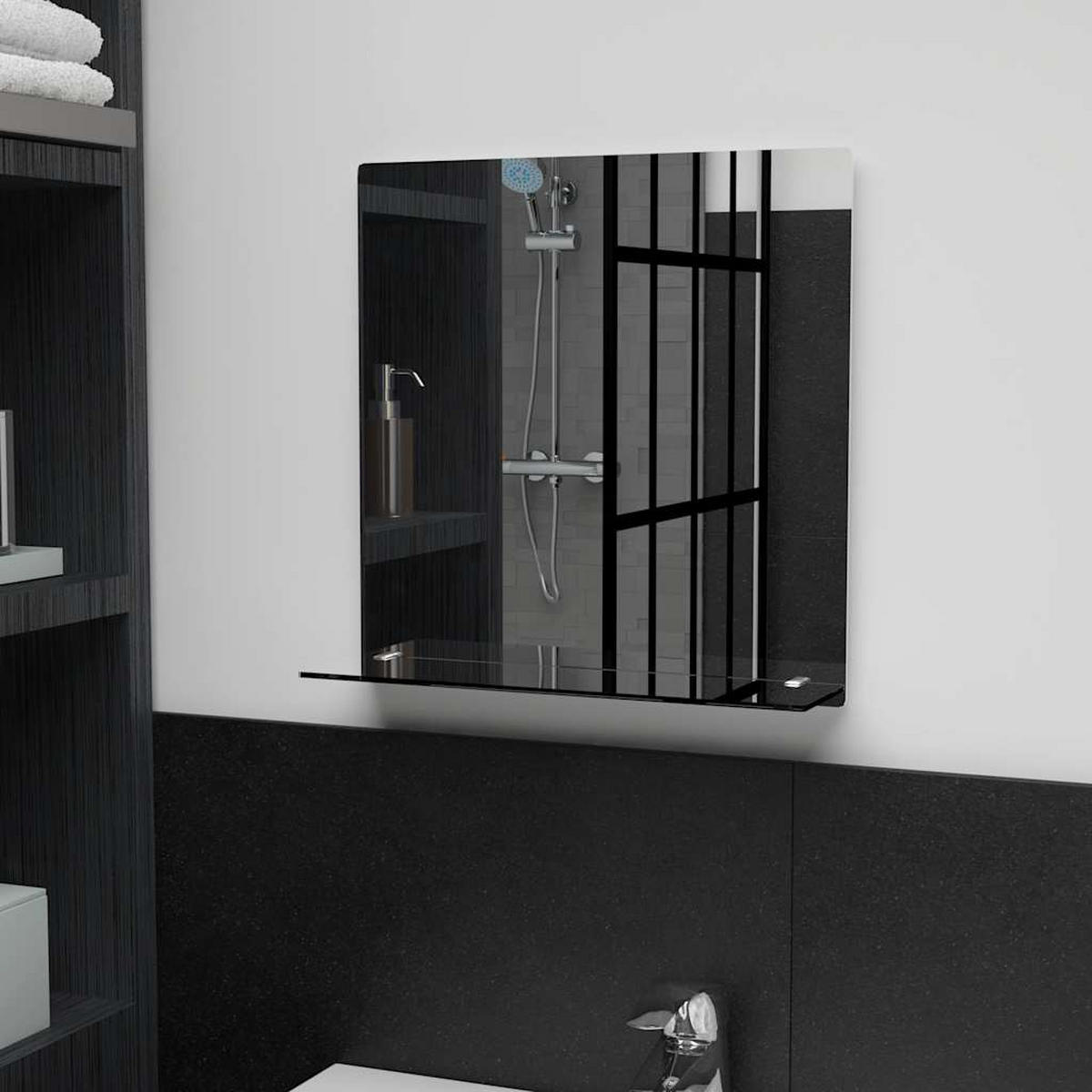 WANDSPIEGEL mit Regal 40x40 cm Hartglas - Weiß, Glas (40/40/40cm) - furnicato