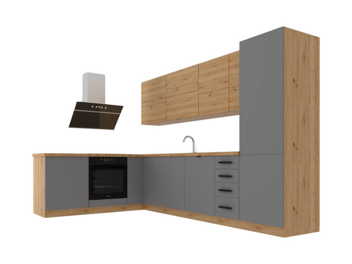 ECKKÜCHE 330 x 210 cm – Nexa K53-G330 – in Beige & Woodline / Matt - Beige/Schwarz, Holz/Metall (330/212/58cm) - ROYAL24_MARKT