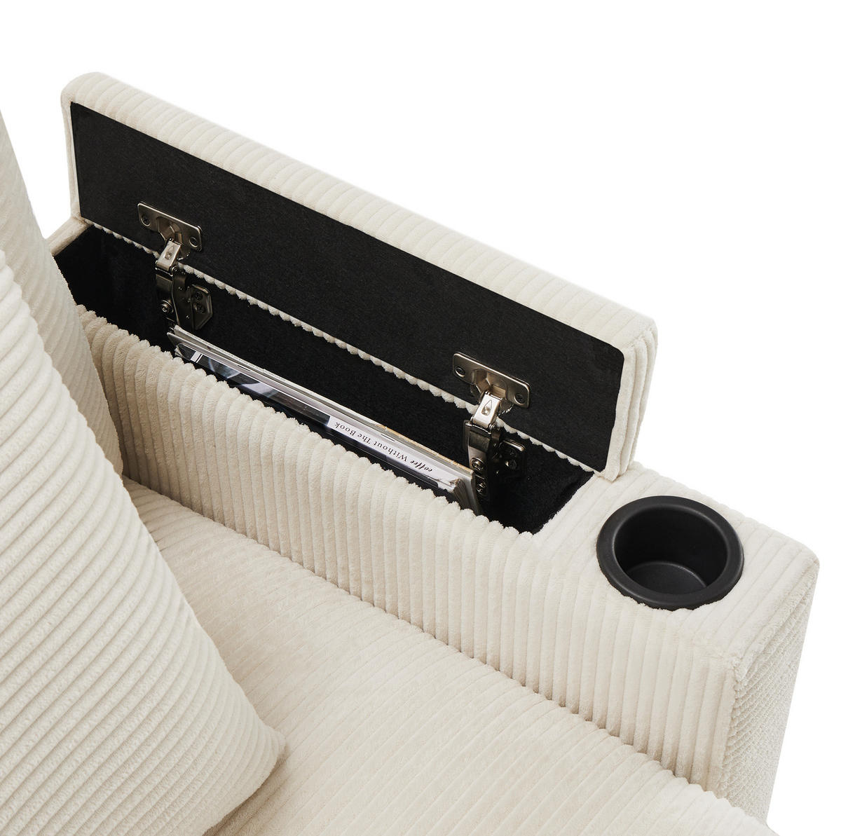 SOFA L-Form 3-Sitzer mit Hocker USB 213,5 x 139 cm Cord Beige - Beige, Textil (213.5/139cm) - IVMEU