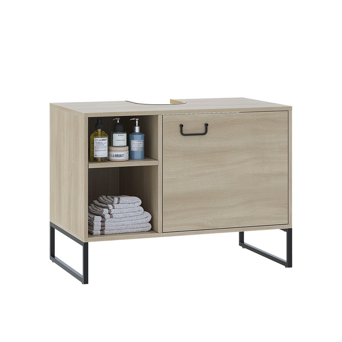 WASCHBECKENUNTERSCHRANK Vionna Eiche/Schwarz 80 x 60 cm mit 2 offenen Fächern - Eichefarben/Schwarz, Holzwerkstoff (80/60/45.5cm) - Vicco