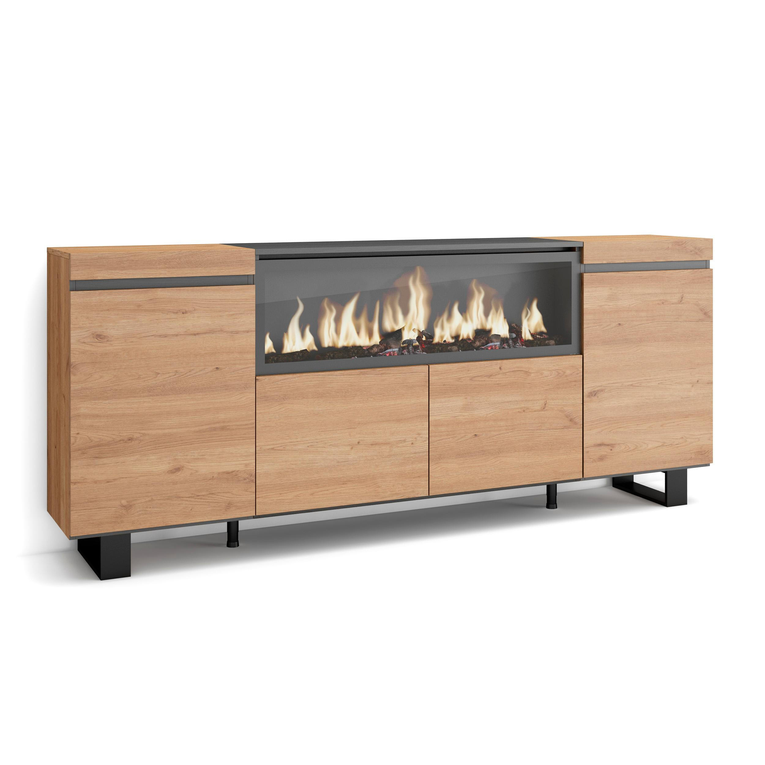 SIDEBOARD Highboard, Elektrokamin XXL, eiche, 208/35/87cm - Eichefarben/Multicolor, Holzwerkstoff (208/87/35cm) - Skraut Home