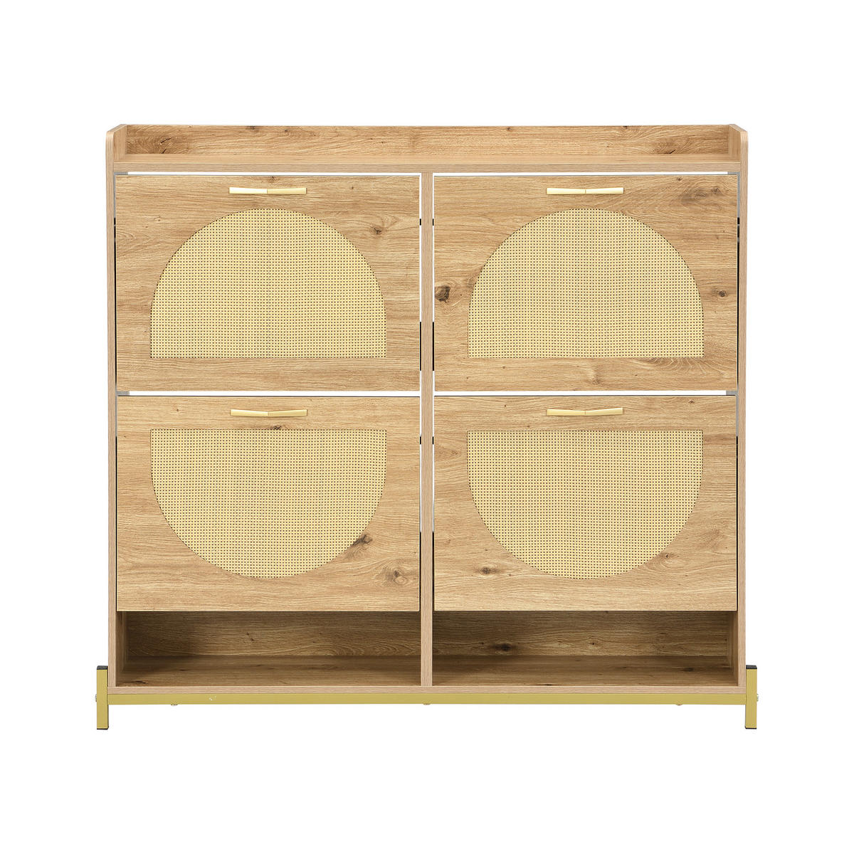 SCHUHKIPPER 109 cm in Holz-Optik & Rattan - Eichefarben, Holzwerkstoff (108/100/24cm) - Urban Meuble