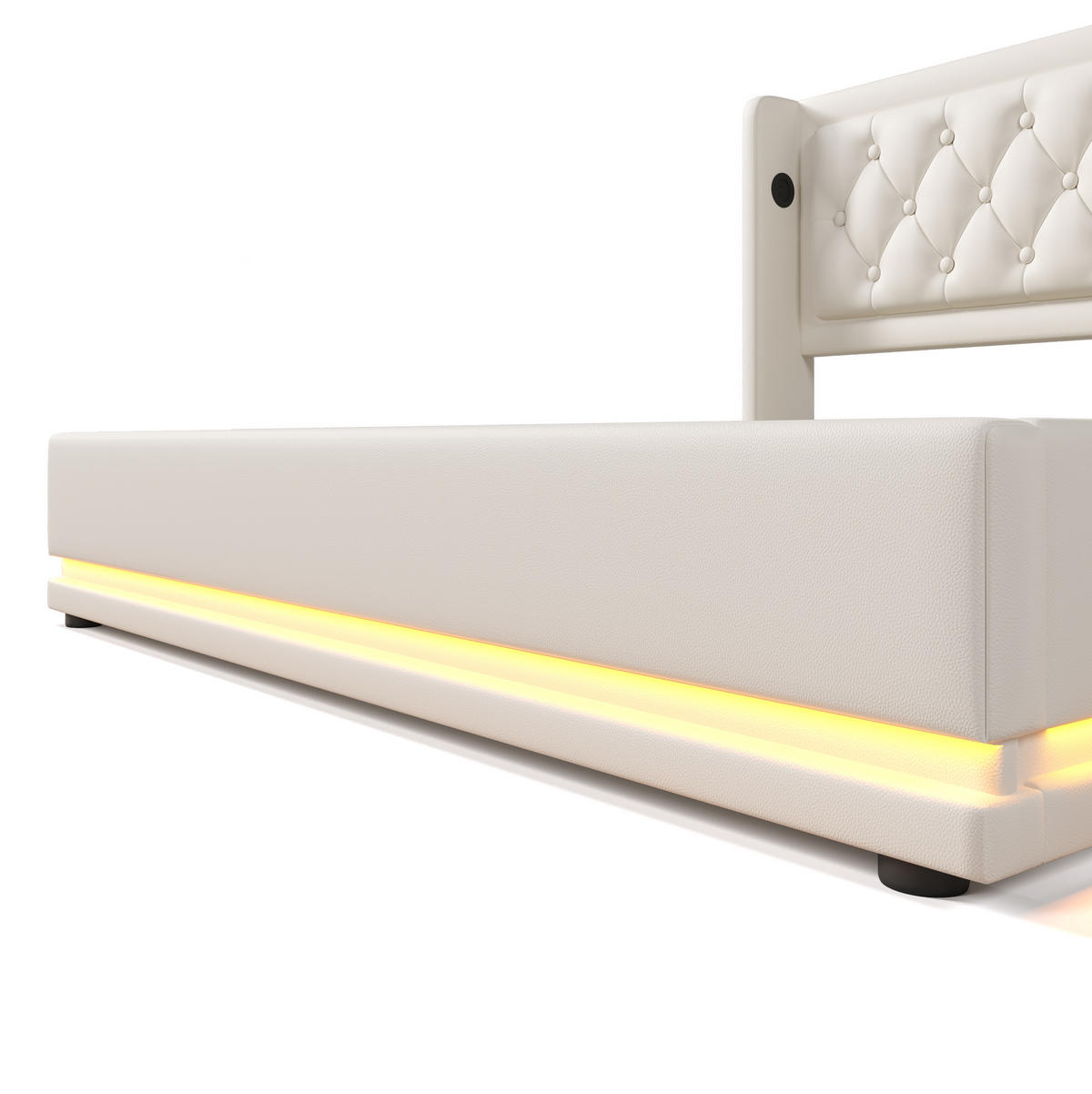 POLSTERBETT 140/200 cm weiß aus PU mit LED, Stauraum und Matratze - Weiß, Holzwerkstoff (140/200cm) - OKWISH