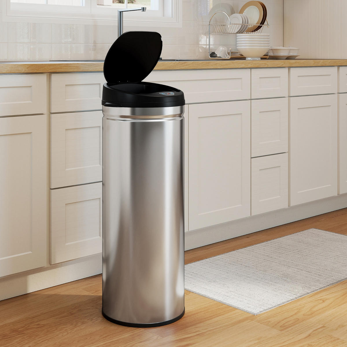 MÜLLEIMER 50L 30,5/30,5/85 cm Edelstahl Silber Automatik Küche - Silberfarben, Metall (30.5/85/30.5cm) - Rolipo