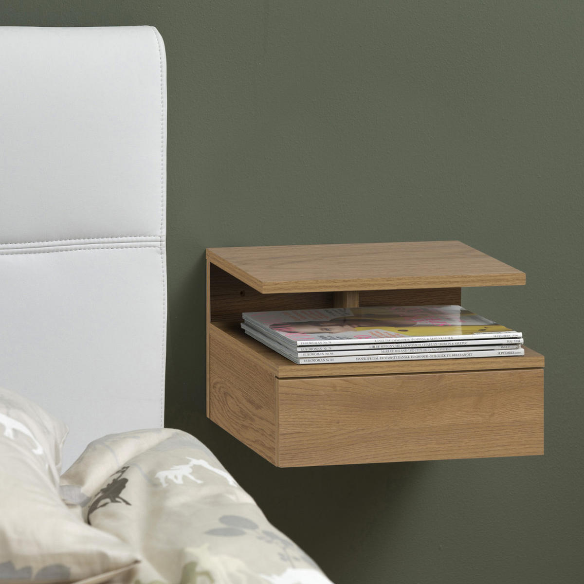 WAND-NACHTISCH mit 1 Schublade aus Holz - KAMICHI - Klares Holz - Eschefarben, Holz (35/22/32cm) - Drawer