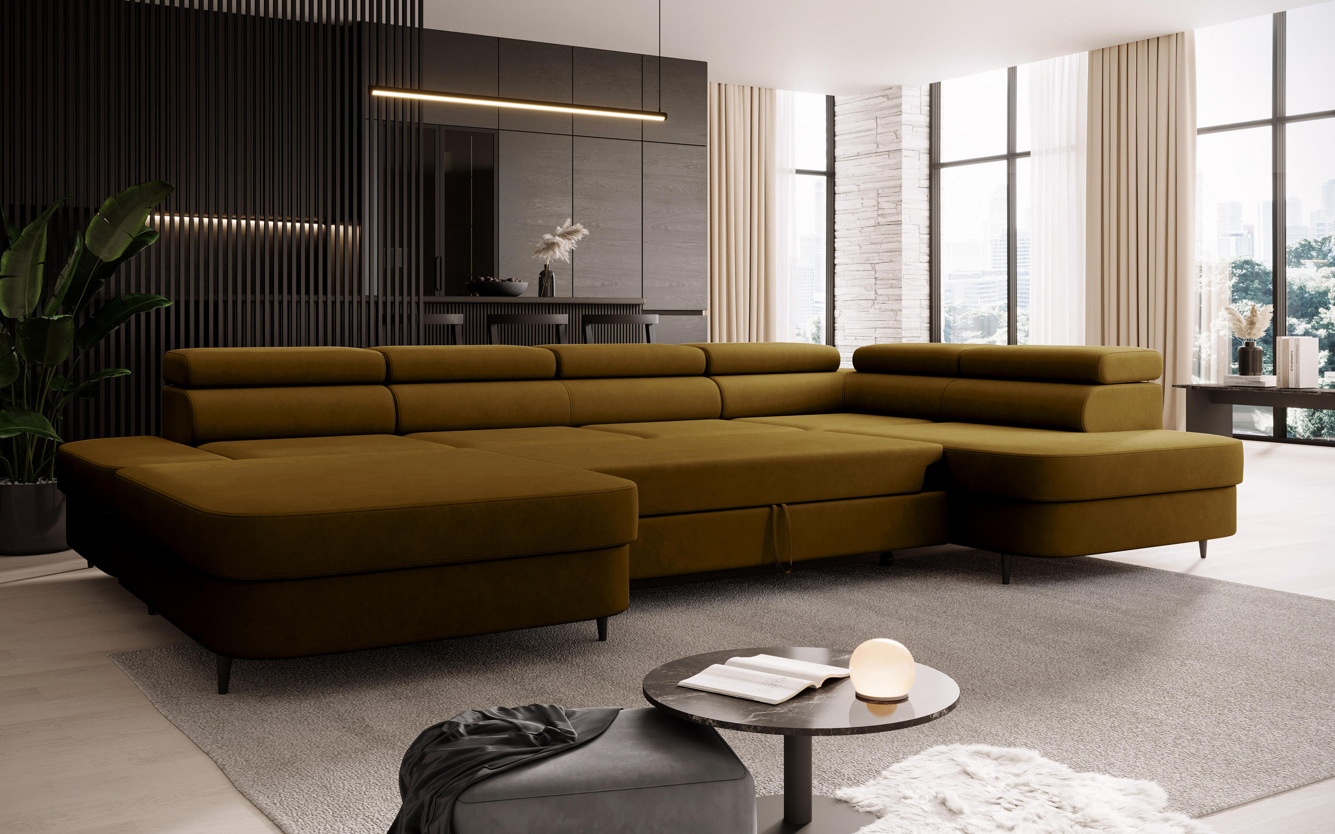 Thumbnail - Muffo Ecksofa, Honig, Holz, Ottomane links, 350x91x203 cm, Wohnzimmer, Sofas & Couches, Wohnlandschaften, Wohnlandschaft...