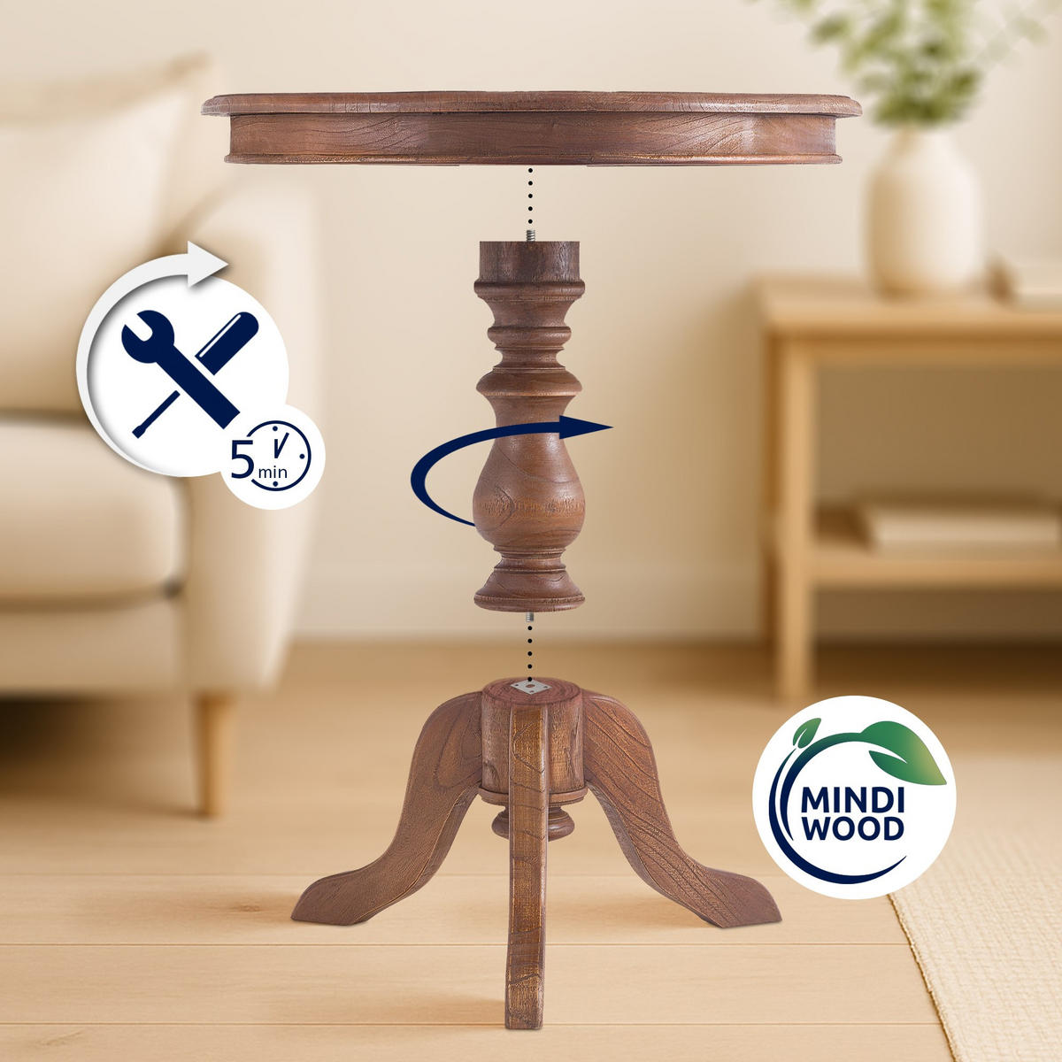 BEISTELLTISCH rund 70 cm Holz Braun - Braun, Holz (70/70/76cm) - CLP