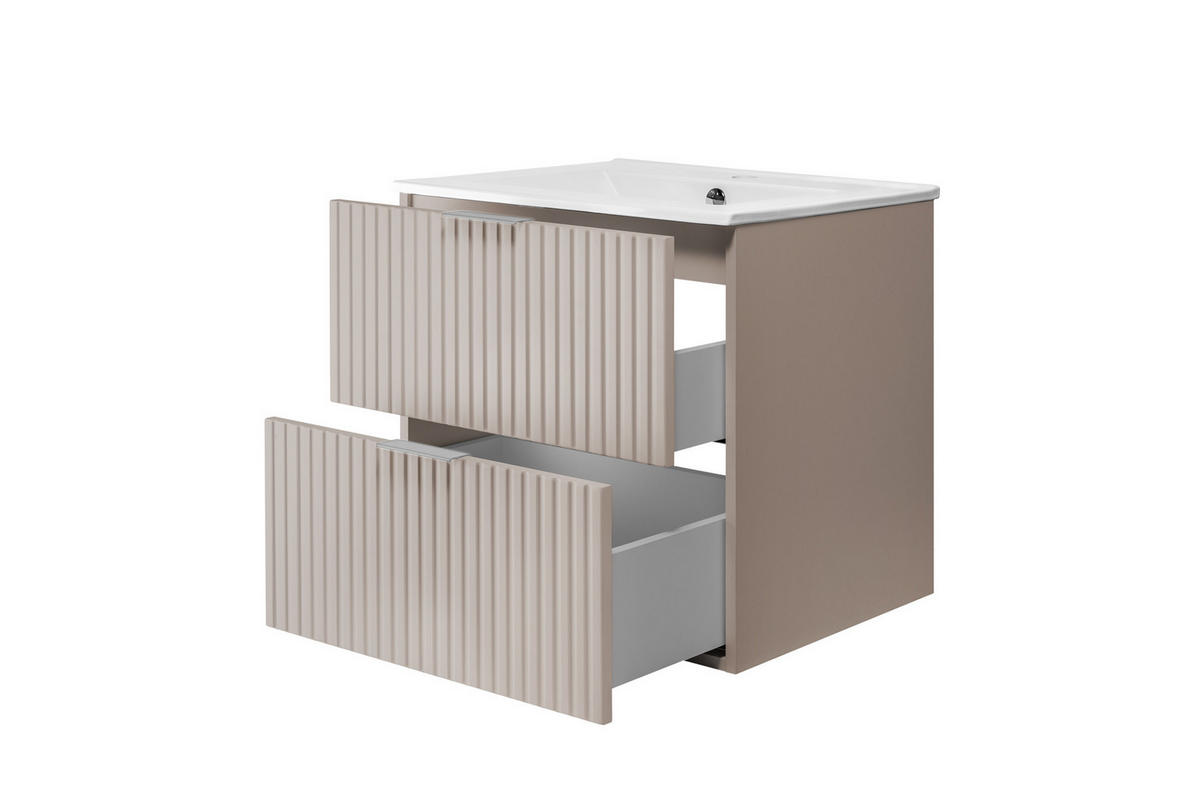 WASCHBECKUNTERSCHRANK, Kaschmir, 60 x 57 x 46 cm, silberner Griff, ohne Arbeitsplatte - Beige/Silberfarben, Holzwerkstoff (60/57/46cm) - 3XE LIVING