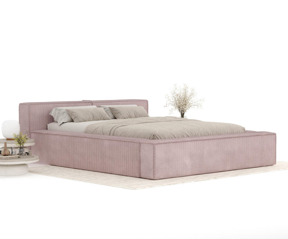 POLSTERBETT Voliera Lila 140/200 cm im Samtstoff - Pink/Birkefarben, Holz/Holzwerkstoff (140/200cm) - Maison de Reve