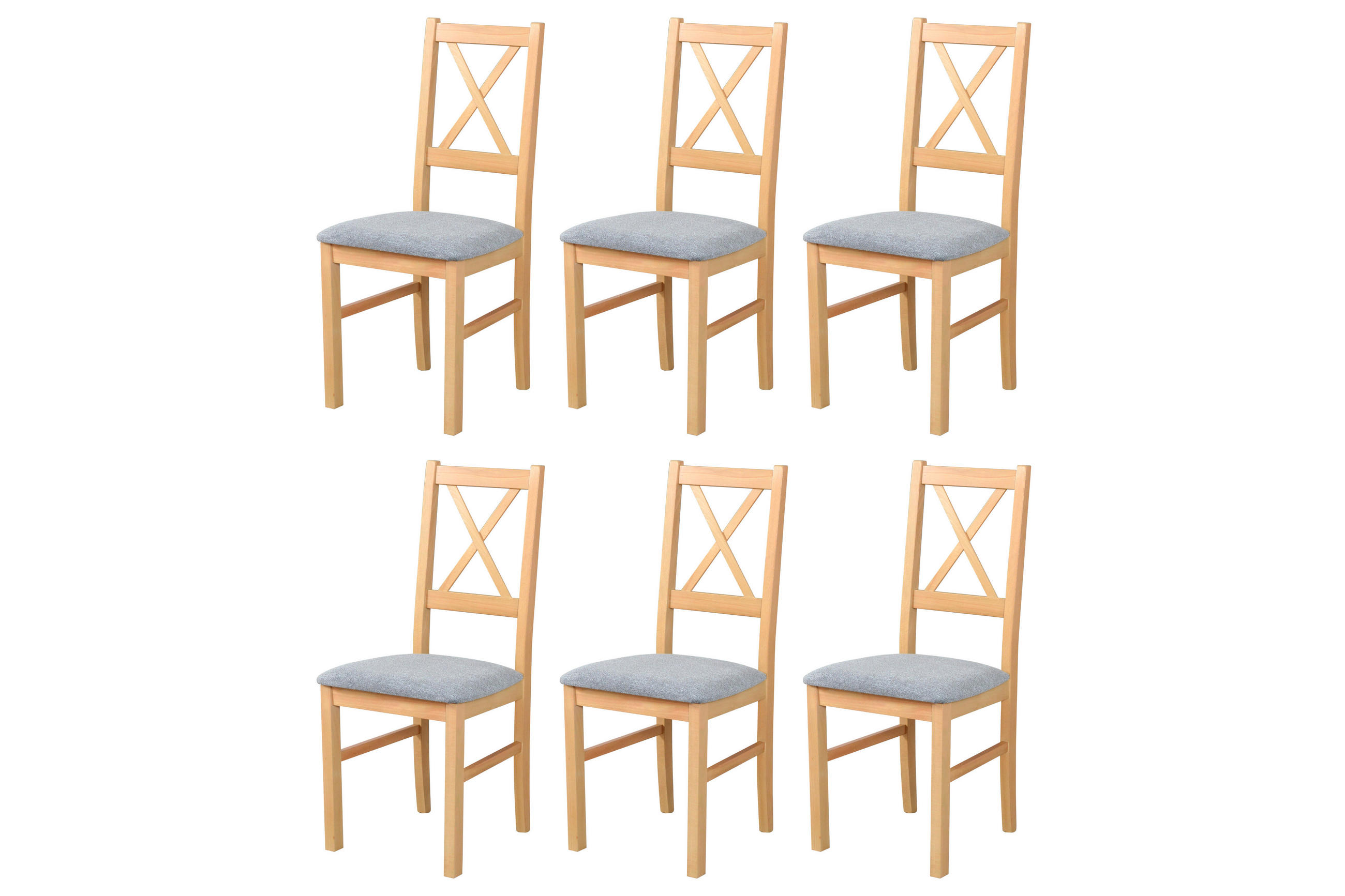 STUHL Nilo 10 (6er Set) - Birkefarben/Grau, Holz (43/94/40cm) - Leaf Design