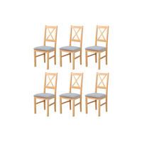 STUHL Nilo 10 (6er Set) - Birkefarben/Grau, Holz (43/94/40cm) - Leaf Design
