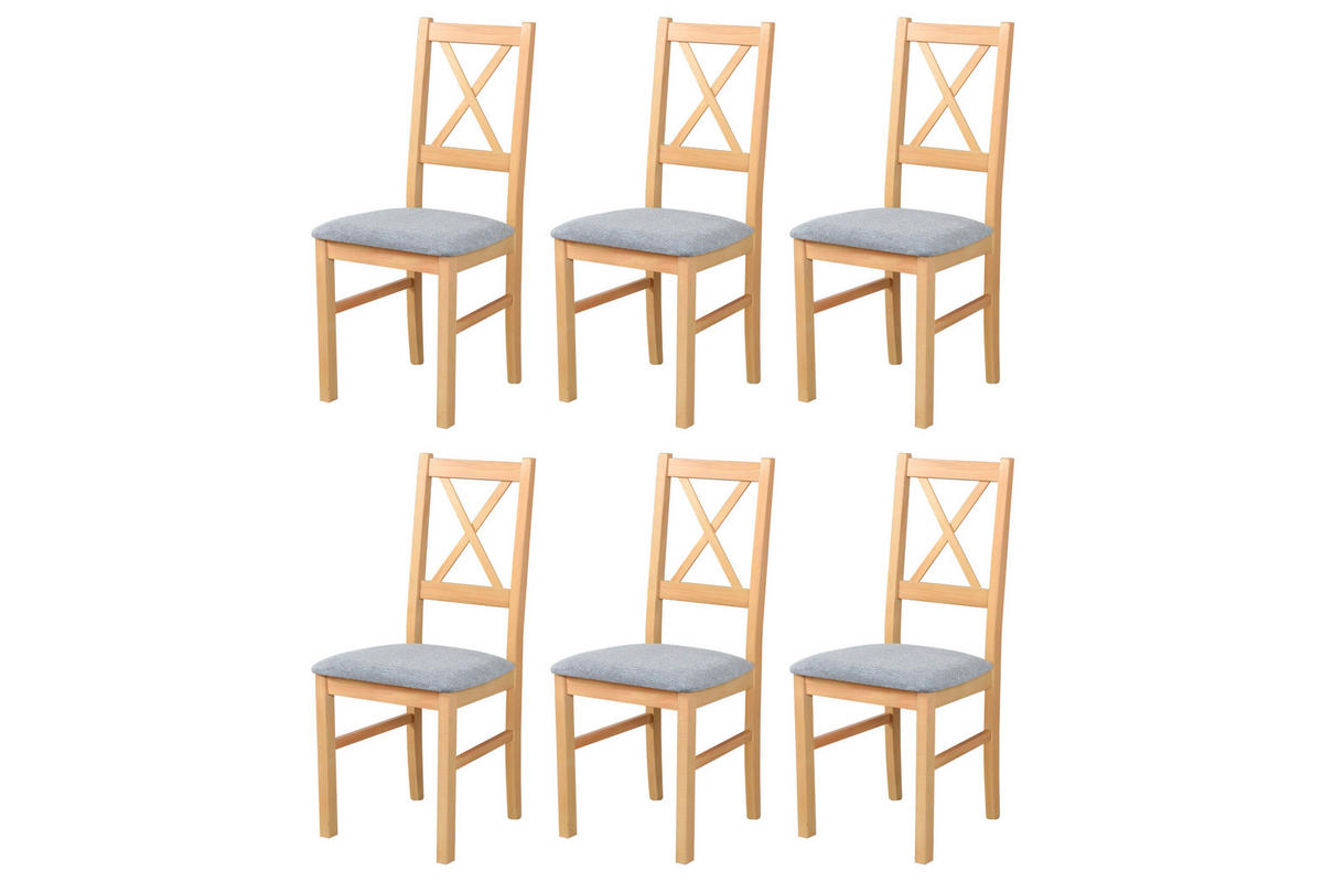 STUHL Nilo 10 (6er Set) - Birkefarben/Grau, Holz (43/94/40cm) - Leaf Design