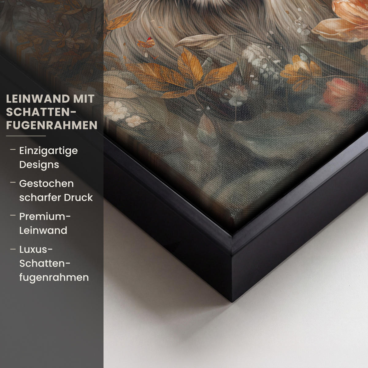 LEINWAND Bilder mit Rahmen - Löwe - Wildtiere - Pflanzen - Natur - Blumen - 20x30 - Beige, Textil (20/30cm) - MuchoWow