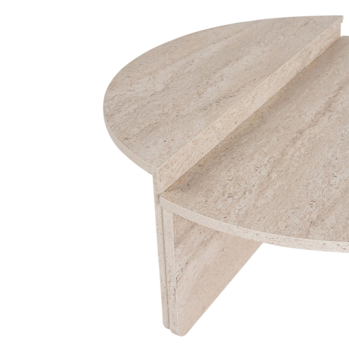 COUCHTISCH 2-teilig - Travertin-Optik - Beige- ALOEVA - Beige, Holz (90/60/30cm) - Vente-Unique