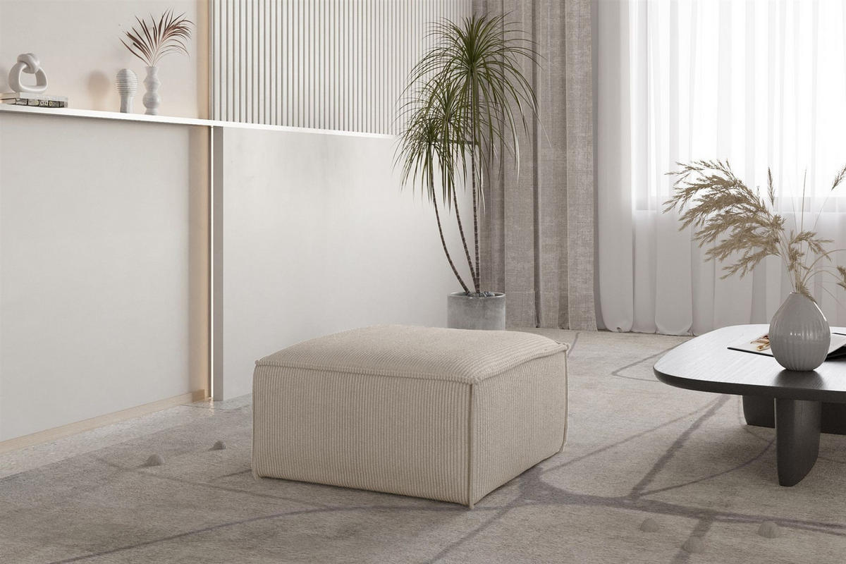 POLSTERHOCKER Celes Premium 65x65cm - Beige, Holzwerkstoff/Textil (65/40/65cm) - Fun Möbel