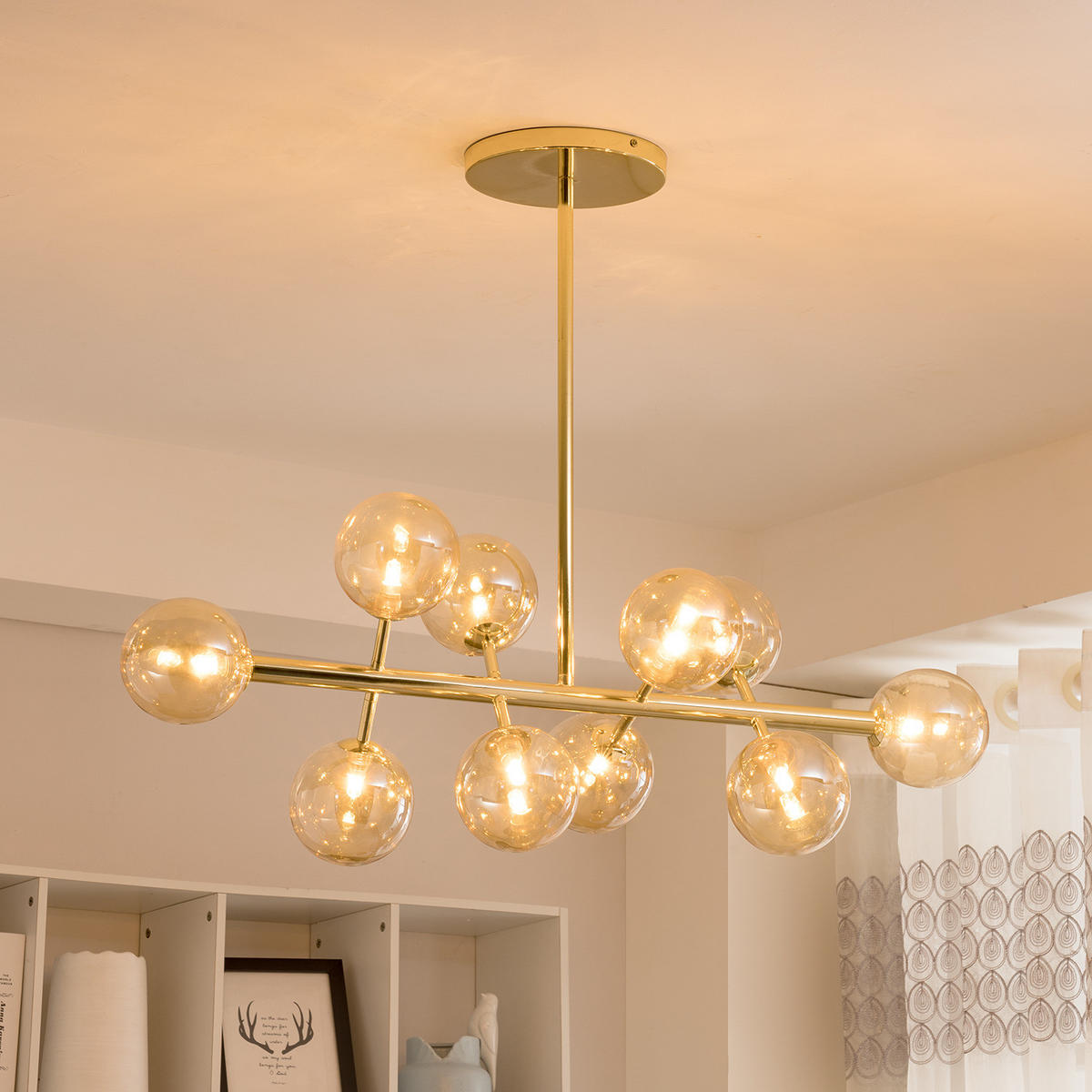 DECKENLEUCHTE - Metall, 10-flammig - Goldfarben, Glas (36/88/70cm) - home24