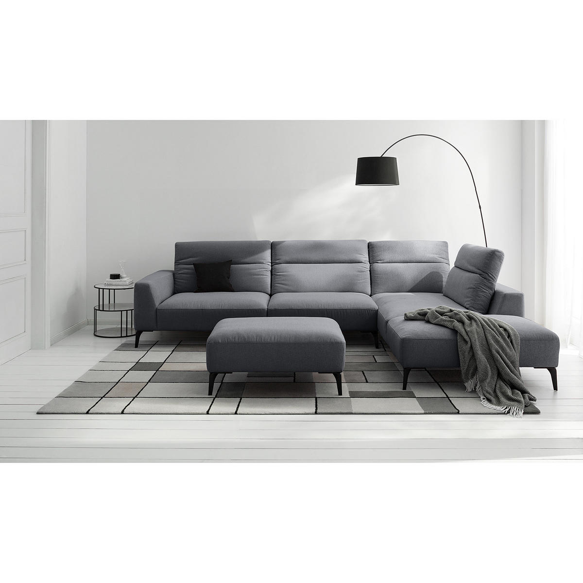 ECKSOFA mit Ottomane - Schwarz/Grau, Textil/Metall (325/238cm) - home24