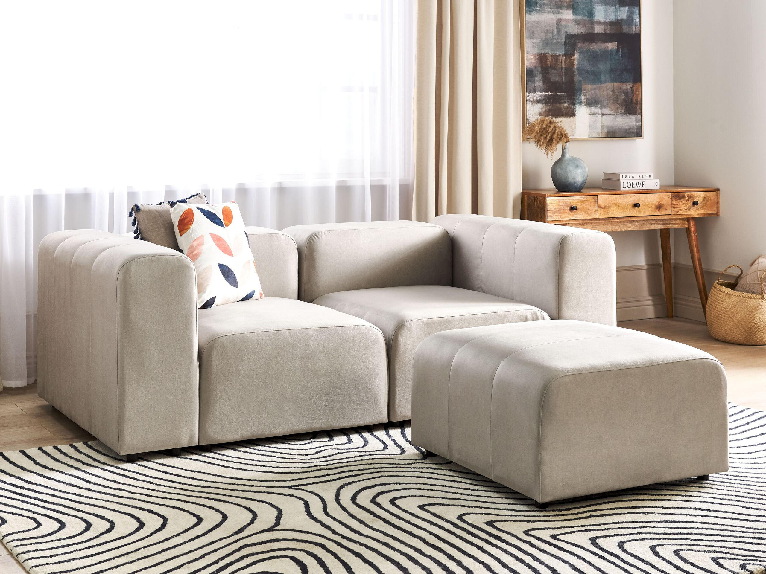 2-SITZER-SOFA Samtstoff beige mit Ottomane Falsterbo - Beige, Textil (204/105cm) - Beliani