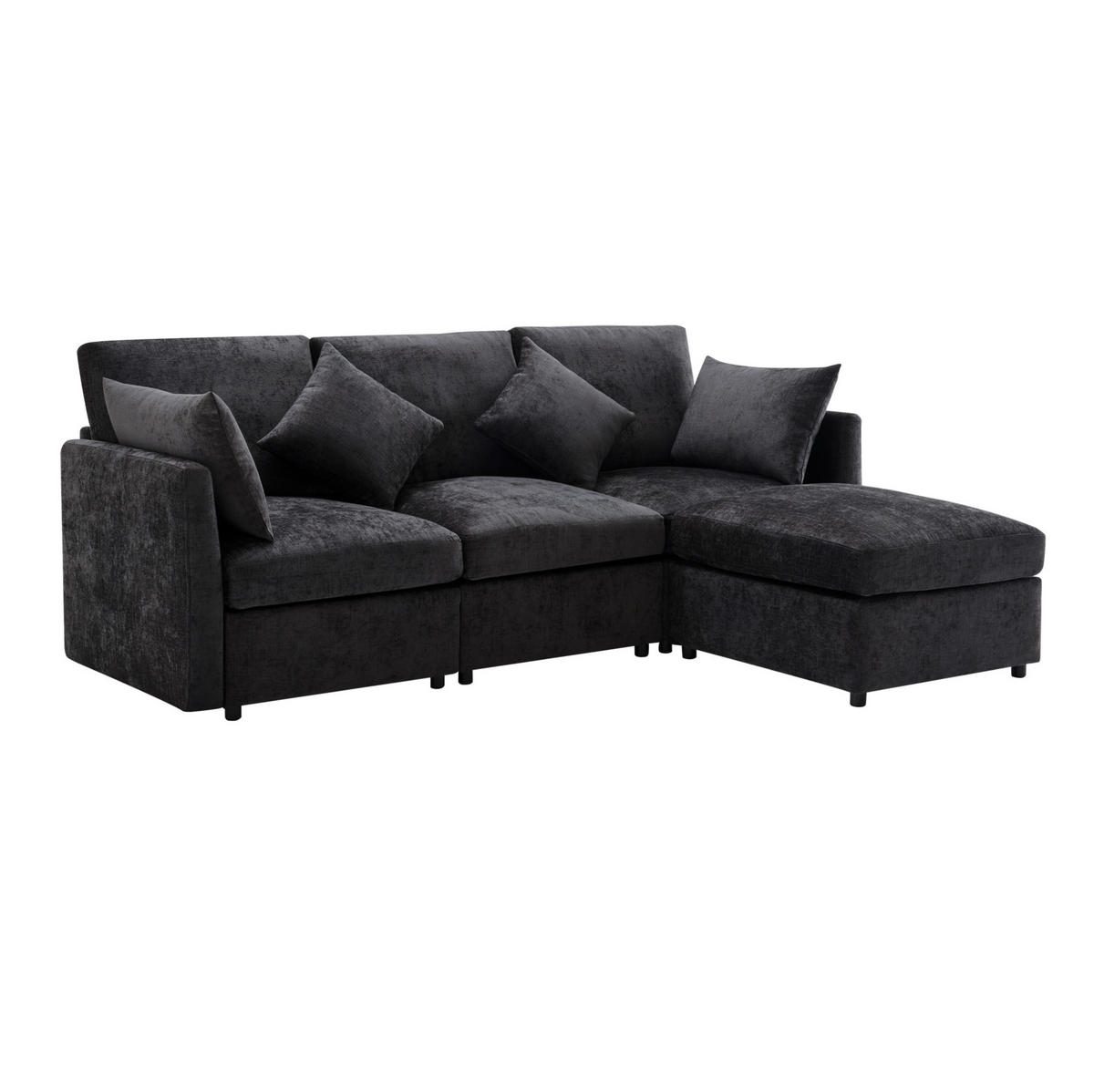 ECKSOFA 216/161/81 cm grau aus Chenille modular mit Hocker - Grau, Textil (161/216cm) - OKWISH