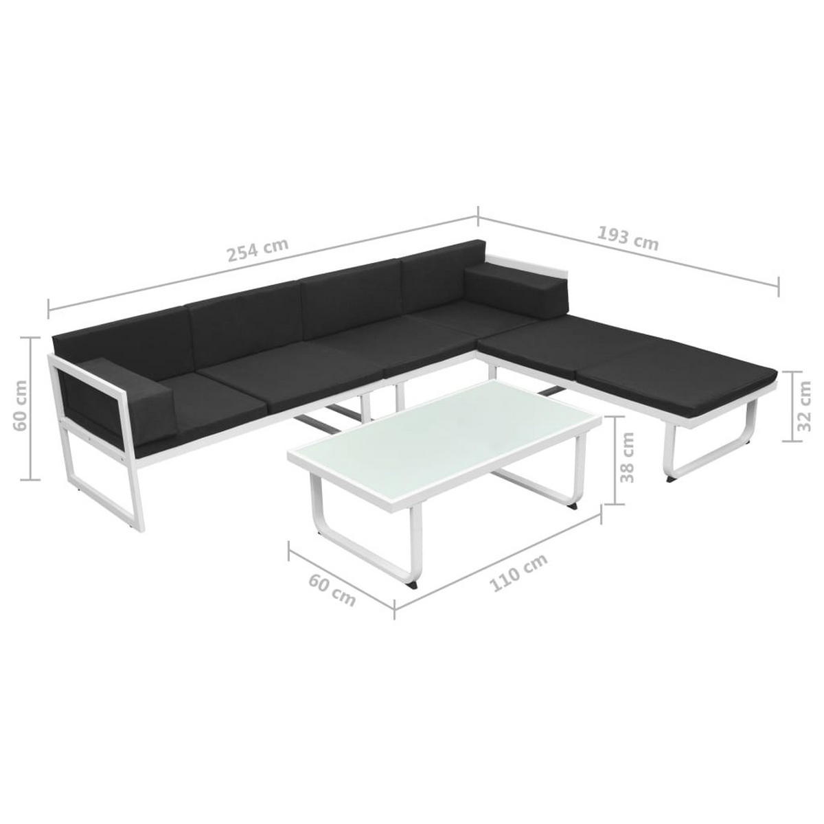 GARTEN-LOUNGE-SET 4Er Set Mit Auflagen Aluminium Schwarz - Schwarz, Textil/Metall - vidaXL