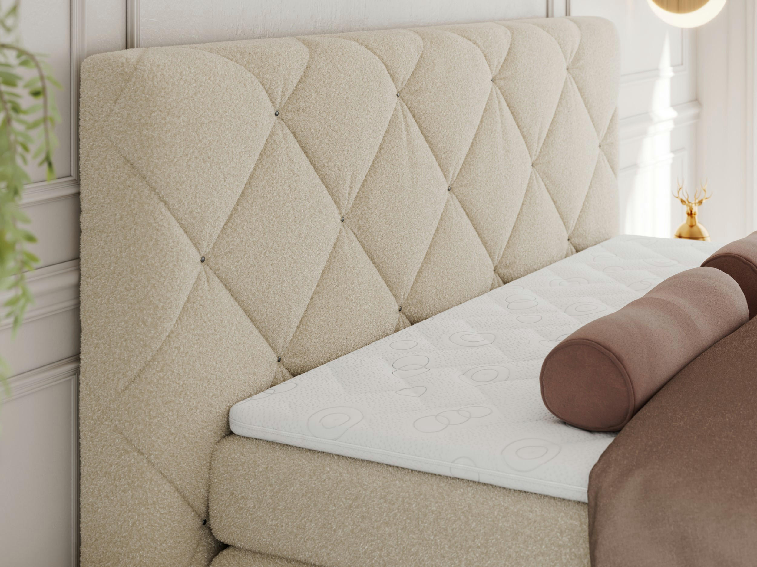 Thumbnail - Xxxl Boxbett, Beige, Textil, 2-Sitzer, H4, Rechteckig, 180x200 cm, Oeko-Tex®, Schlafzimmer, Betten, Boxspringbetten