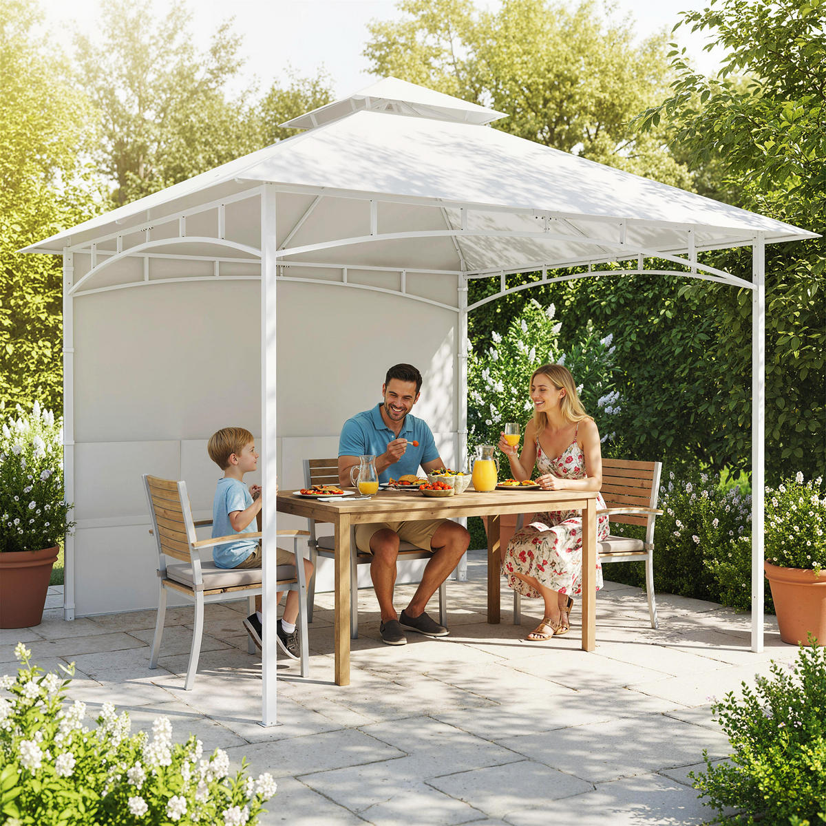 PAVILLON DE-12738 300/300 cm Doppeldach mit 4 Taschen und Haken Creme - Creme, Metall (300/276/300cm) - ComfortXL
