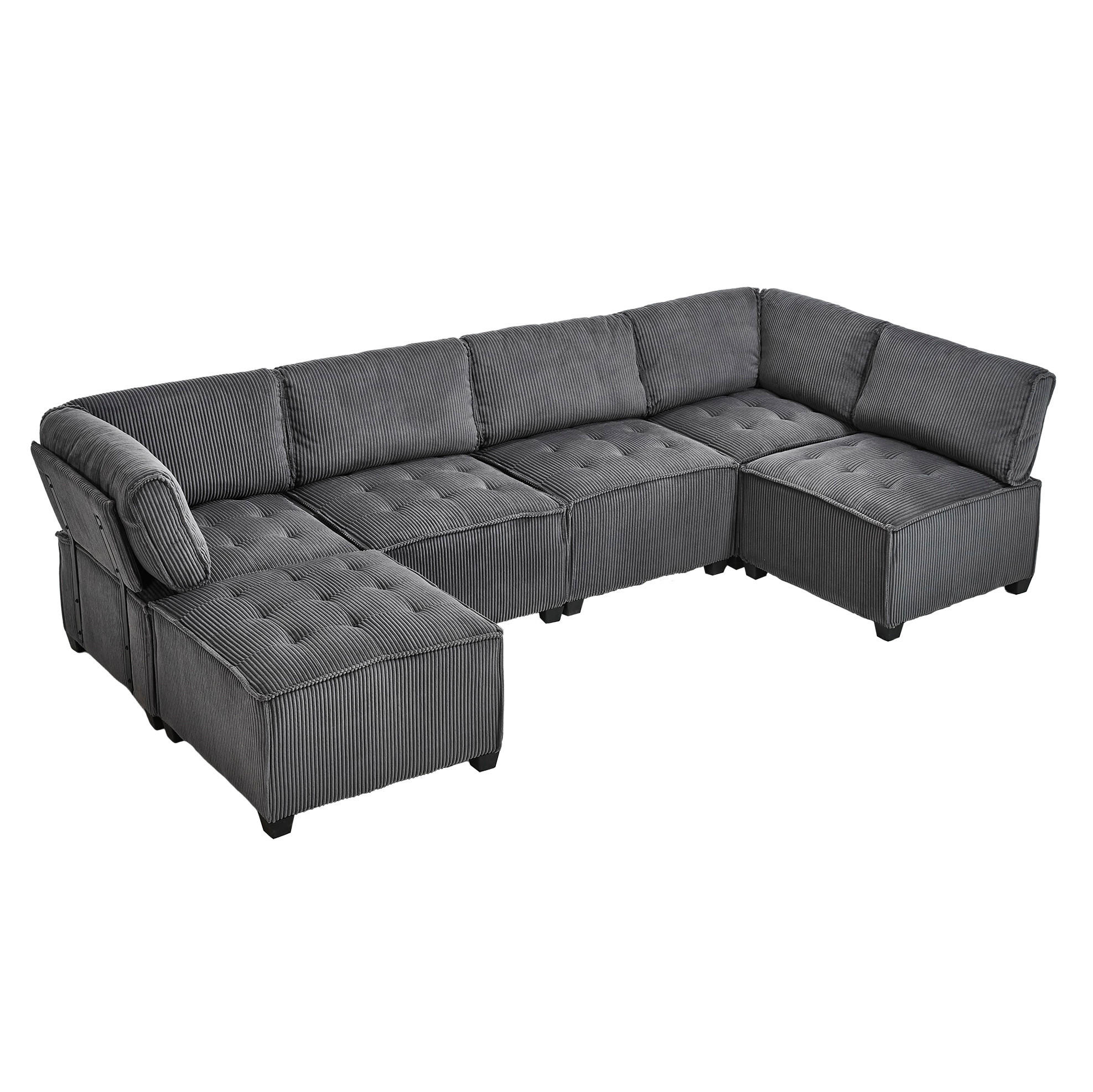 ECKSOFA 308/154/81.99 cm Grau aus Cord als 6-Sitzer - Grau, Textil (70/77cm) - OKMYHOME
