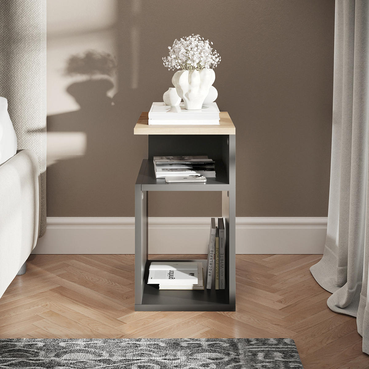 NACHTTISCH Elios Anthrazit/Goldkraft Eiche 25 x 65.3 cm - Honigeiche/Anthrazit, Holzwerkstoff (25/45.3/35cm) - Vicco