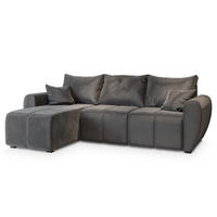 ECKSOFA MADISON Grau Plüsch-Stoff mit Schlaffunktion - Grau, Holz (246/143cm) - MASSENO