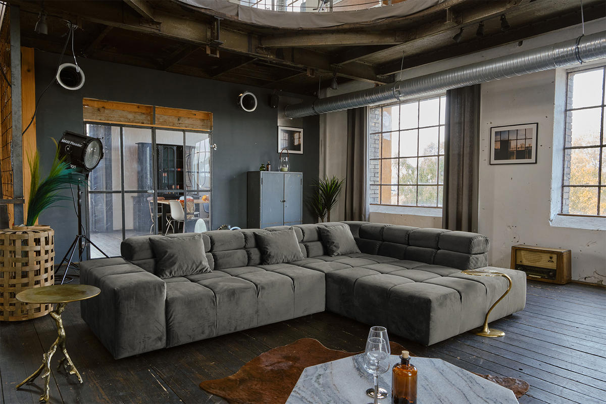 ECKSOFA MIT MOTORISCHEM SITZVORZUG NEVADA Grau Velvet - Schwarz/Grau, Textil (319/215cm) - KAWOLA