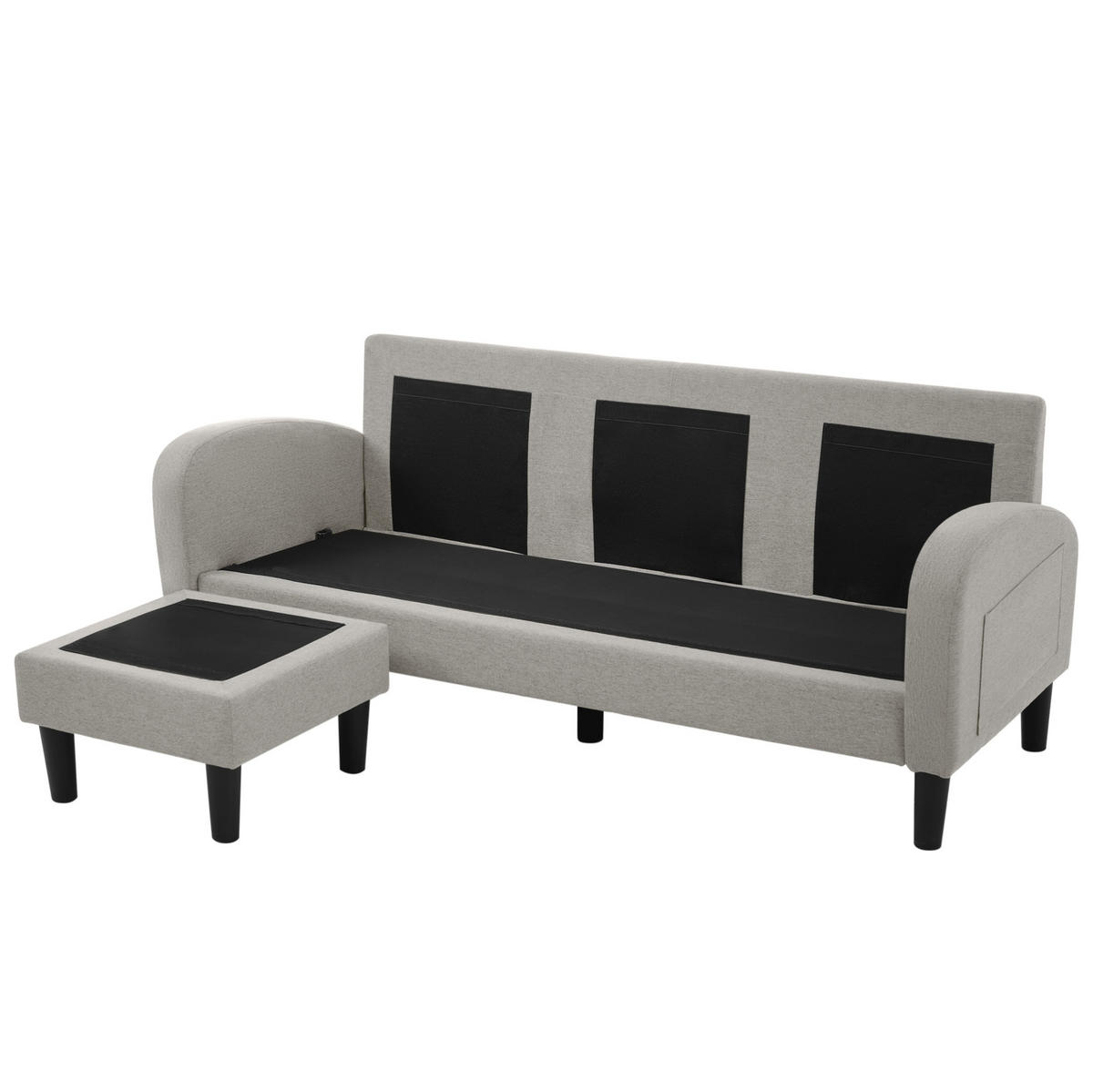 ECKSOFA L-Form 3-Sitzer mit Chaiselongue Baumwoll-Leinen Grau 166/118/77 cm - Hellgrau, Kunststoff (166/118cm) - OKWISH