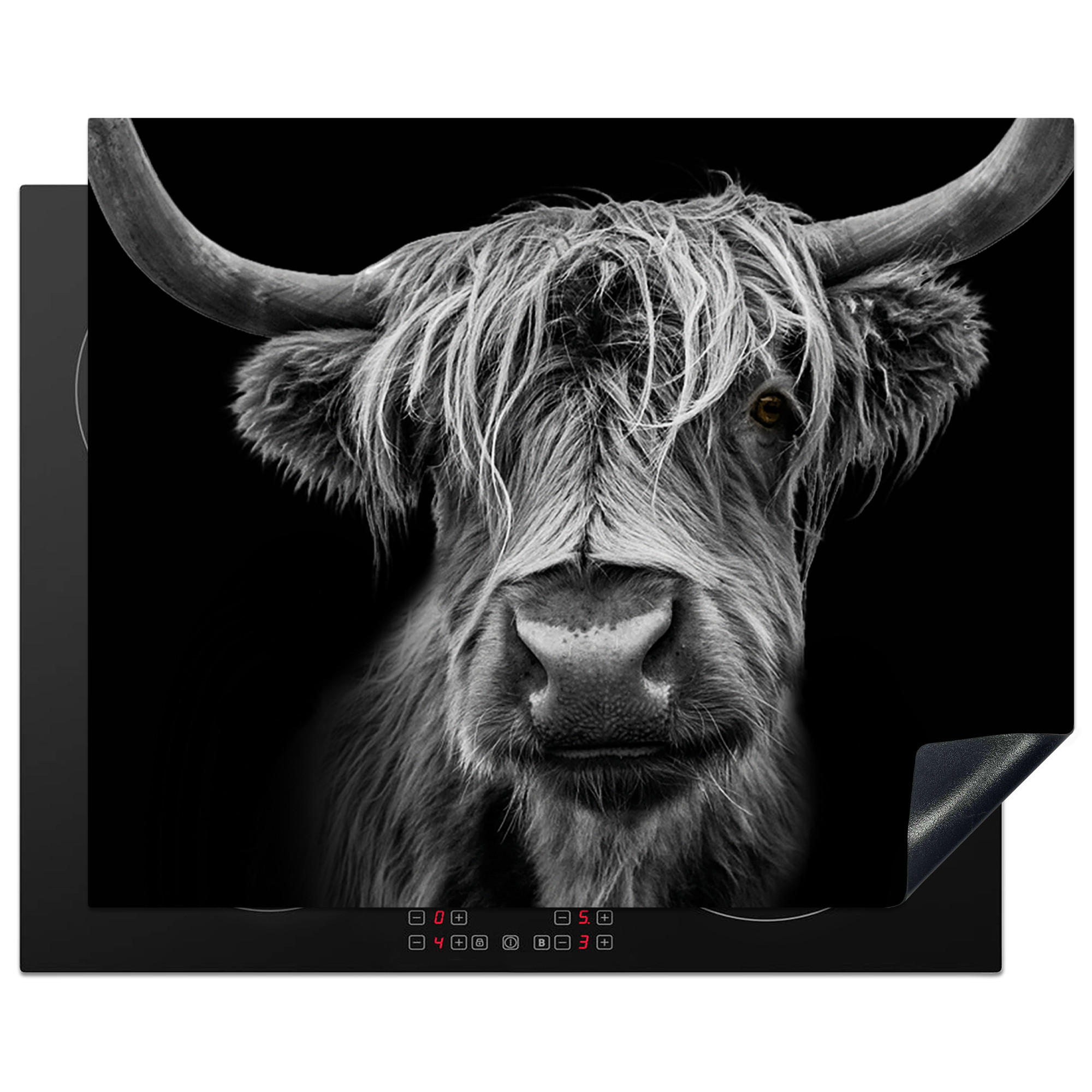 ZAŠČITA ZA INDUKCIJSKO PLOŠČO Škotsko višinsko govedo 65x52 cm cm - črna, umetna masa (65/52/0.2cm) - MuchoWow