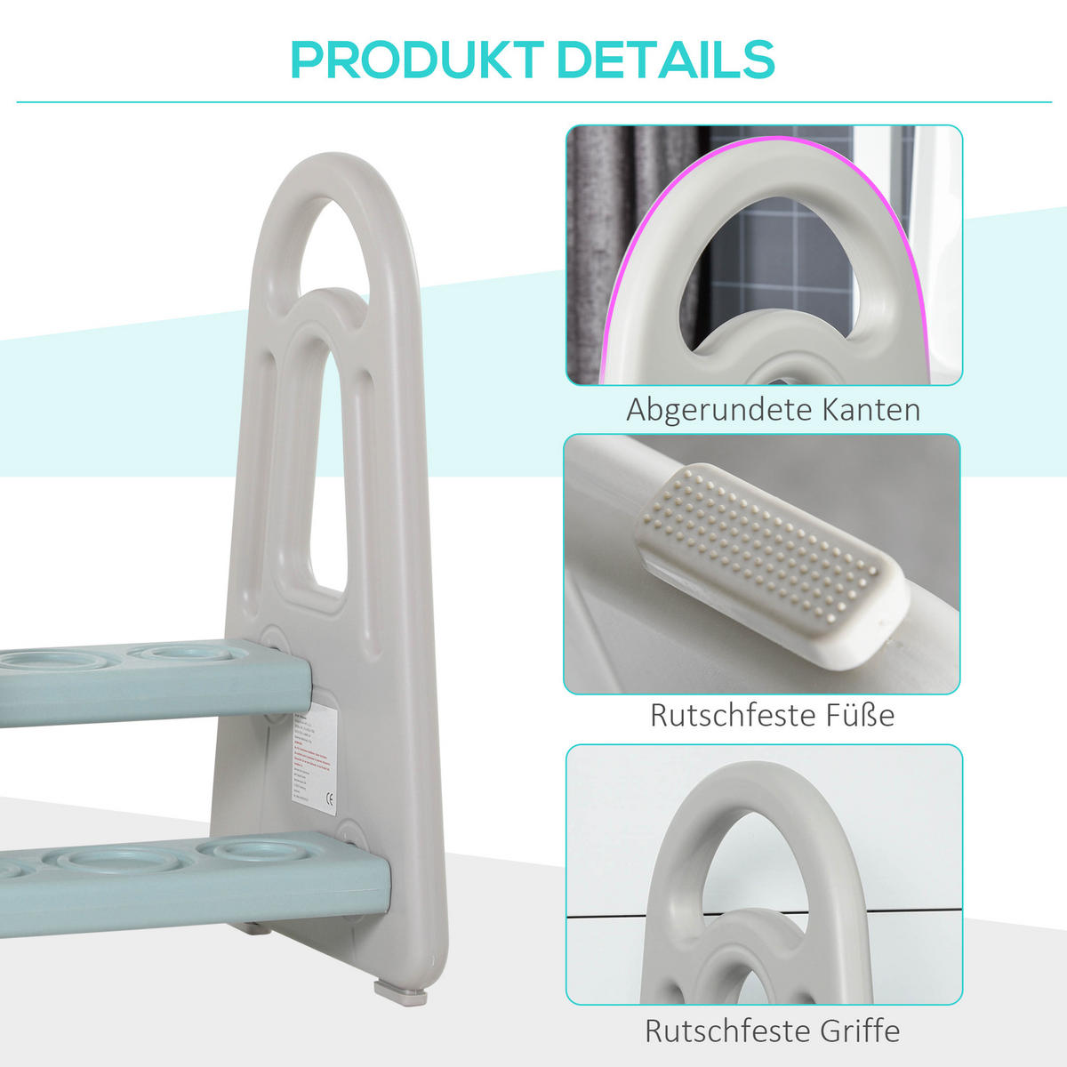 KINDER-TRITTHOCKER, Blau, HDPE, PP - Blau, Kunststoff (38.5/61/43.5cm) - HOMCOM