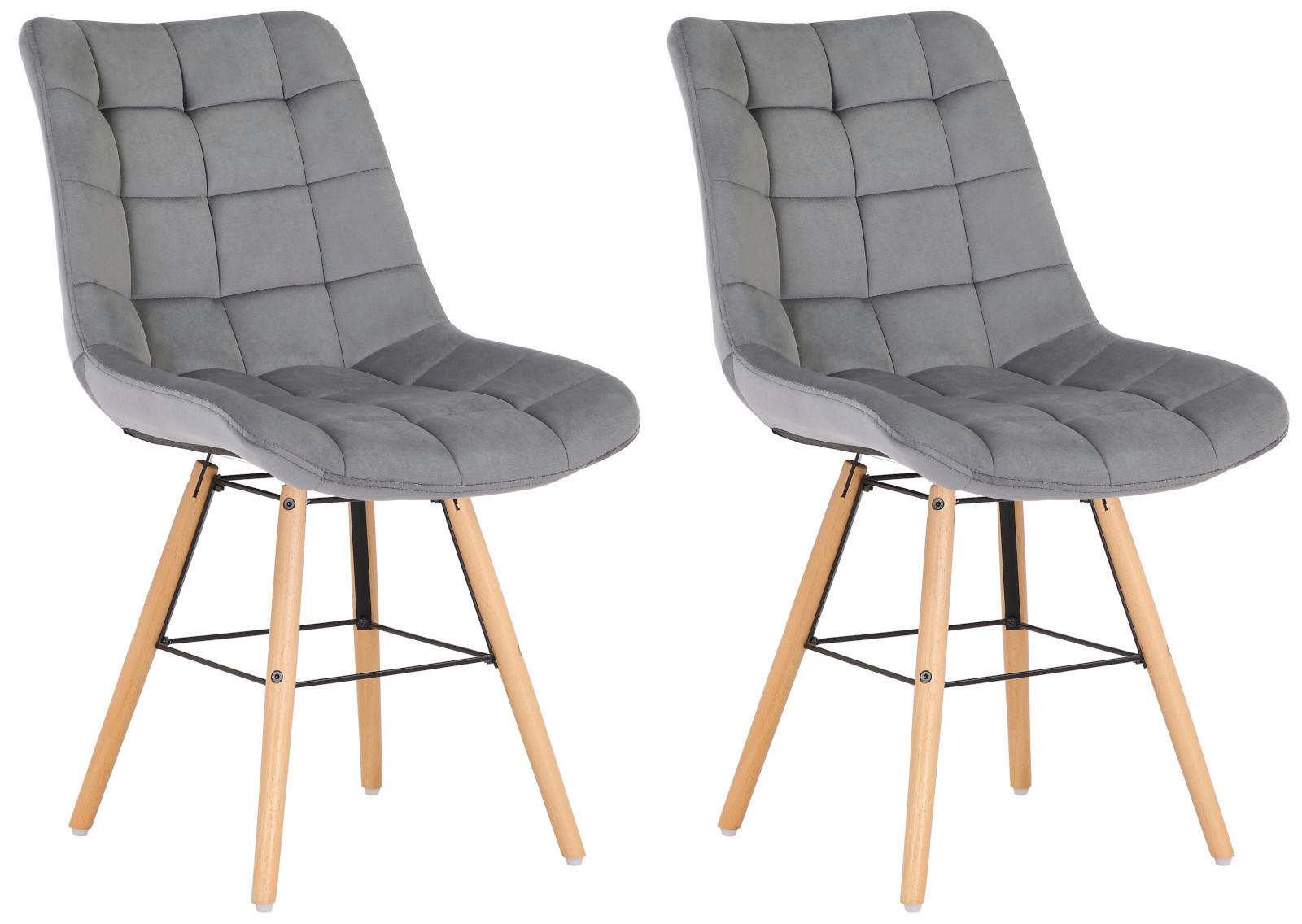 STUHL 2er Set Samt grau - Eukalyptusholzfarben/Grau, Holz/Textil (46/82/60cm) - CLP
