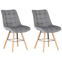 STUHL 2er Set Samt grau - Eukalyptusholzfarben/Grau, Holz/Textil (46/82/60cm) - CLP