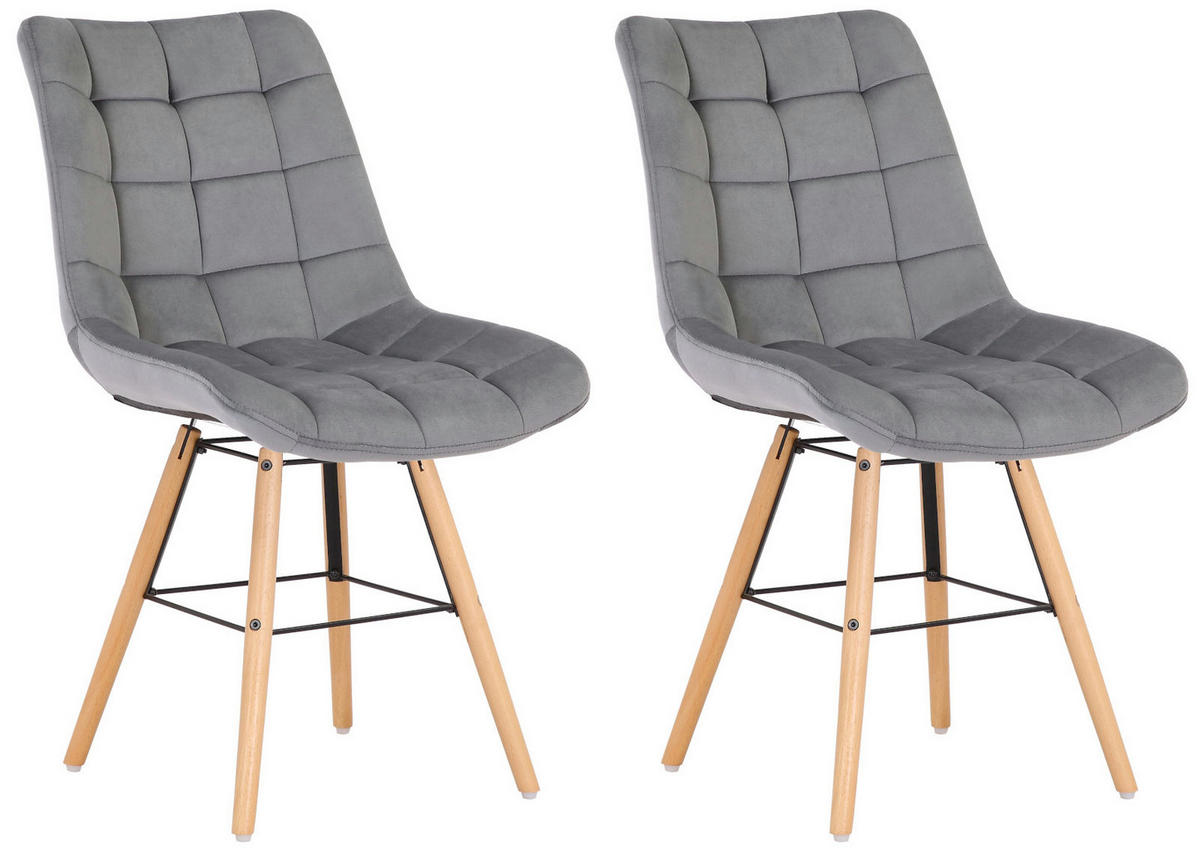 STUHL 2er Set Samt grau - Eukalyptusholzfarben/Grau, Holz/Textil (46/82/60cm) - CLP