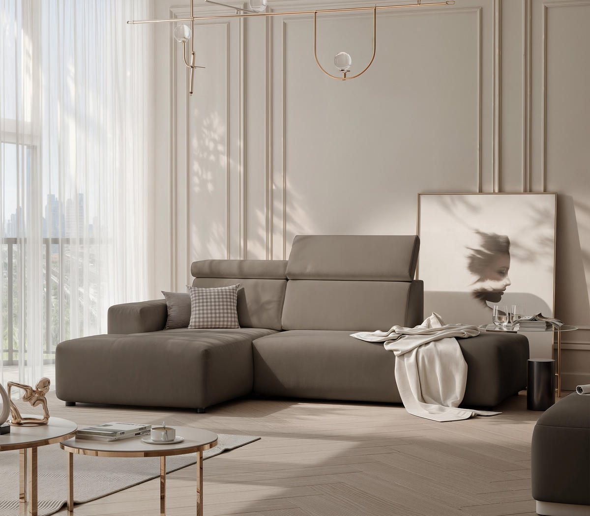 ECKSOFA RICO Links, Stoff Oliv - Olivgrün, Textil (260/186cm) - Idohome