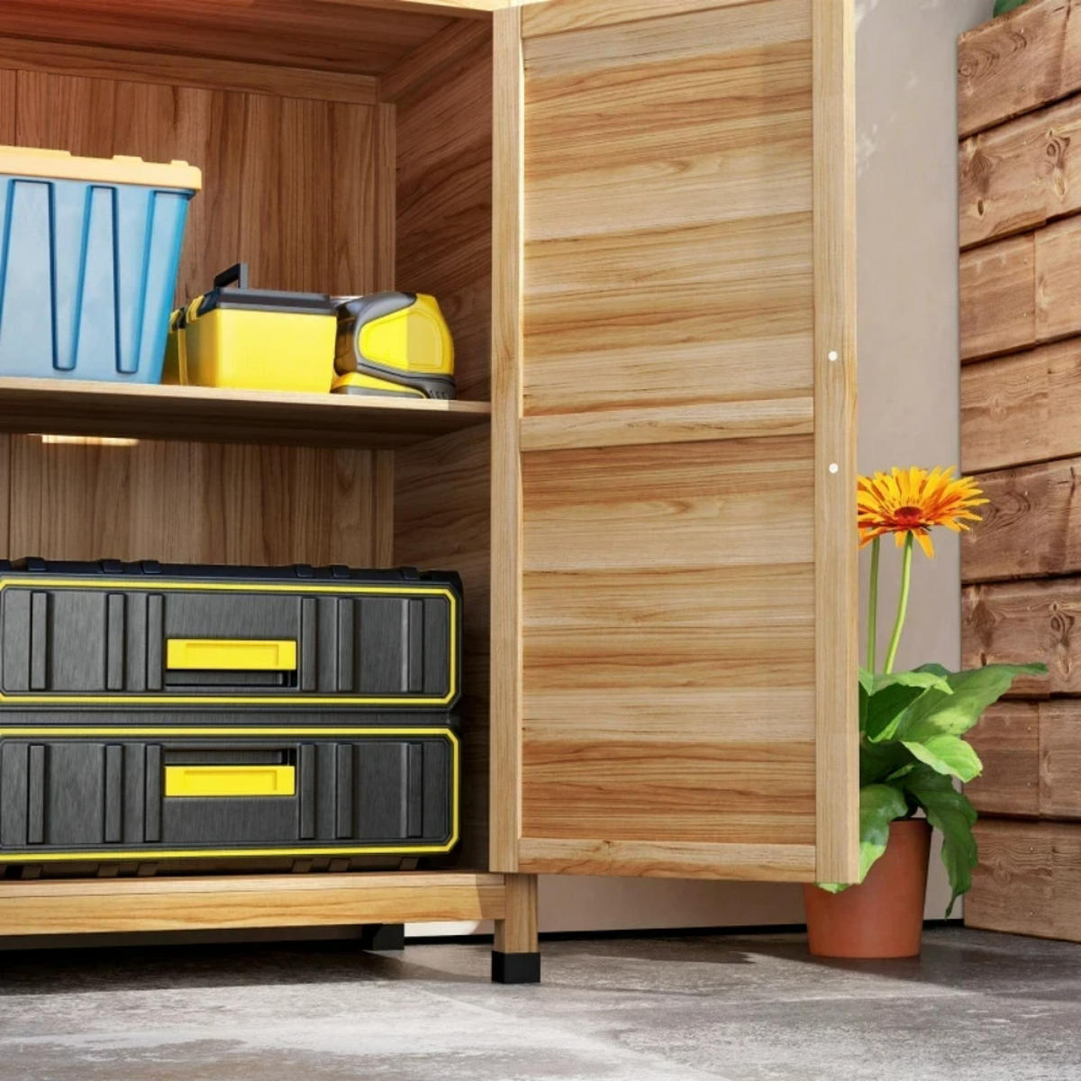 GARTENSCHRANK Arbeitsbank Holzfarbe - Braun, Metall (43/92/79cm) - ComfortXL